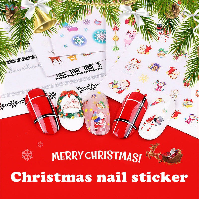 Stiker Tempelan Kuku Motif Gambar Tema Natal Kartun Untuk Kuku Nail Art Manicure Shopee Indonesia