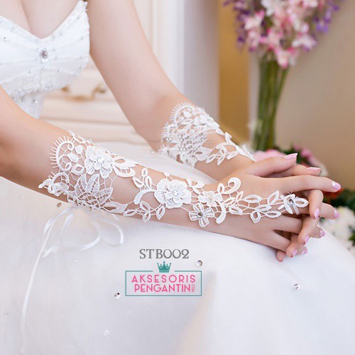 [READY STOCK] AKSESORIS WEDDING SARUNG TANGAN PENGANTIN LACE FINGERLESS PUTIH STB002