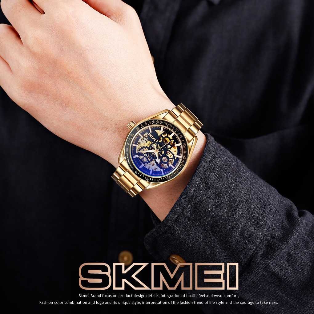 Jam Tangan Pria SKMEI Original Automatic Mechanical Stainless Strap 9194CS Rose-2