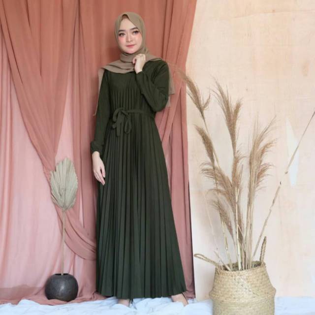 Gamis Plisket Tali Pinggang Terlaris / Gamis Plisket Maxi Tali Pinggang