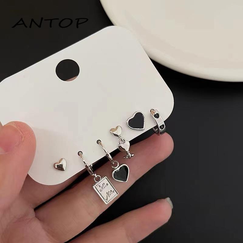 6pcs Anting Tusuk Silver Bentuk Hati Untuk Wanita