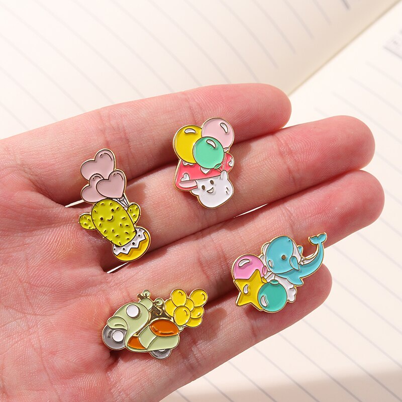 Cartoon Enamel Brooch Colorful Balloons Cactus Dolphin Mushroom Motorcyc Pin DIY Button Pin Denim Jacket Pin Badge Jewelry Gift