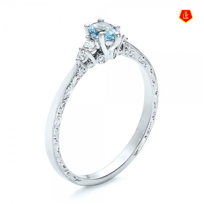 [Ready Stock]Elegant Simple Topaz Sea Blue Gemstone Ring