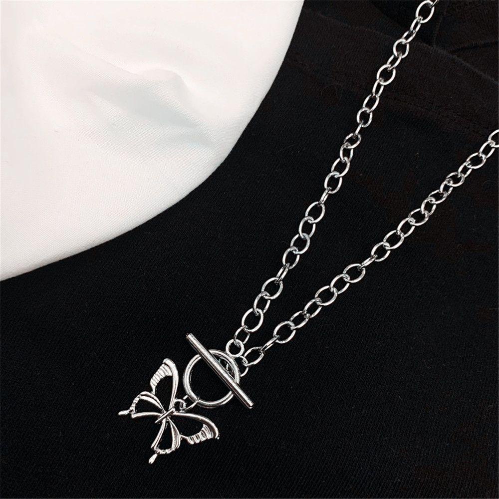 Lily Butterfly Pendant Kalung Streetwear Rantai Bola Stainless Steel