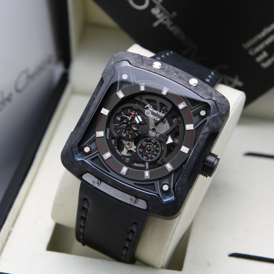 JAM TANGAN PRIA ALEXANDRE CHRISTIE AC 3030 FULL BLACK CARBON FIBER AUTOMATIC LIMITED EDITION ORIGINAL GARANSI RESMI 1 TAHUN