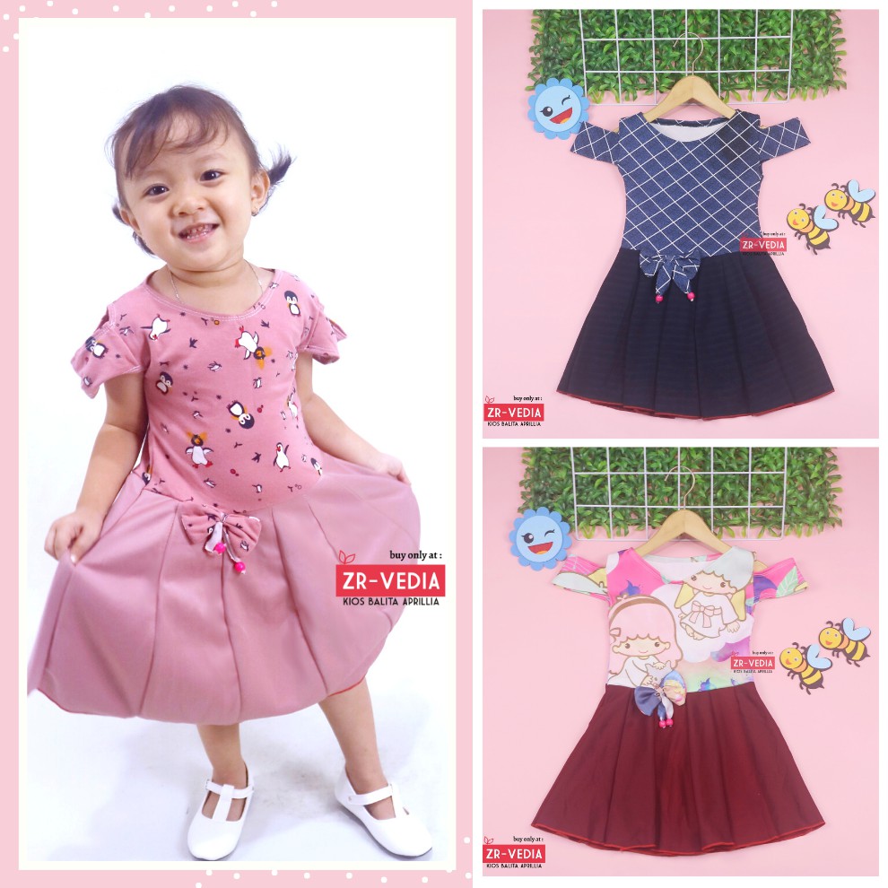 Dress Kanaya uk 1-5 Tahun / Dres Anak Perempuan Motif Baju Cewek Lengan Pendek Model Gaun