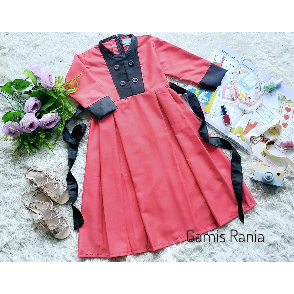 GAMIS RANIA WARNA MERAH KOMBI HITAM/GAMIS MUSLIM/GAMIS TERBARU/GAMIS MURAH/GAMIS REMAJA KEKINIAN/GAM