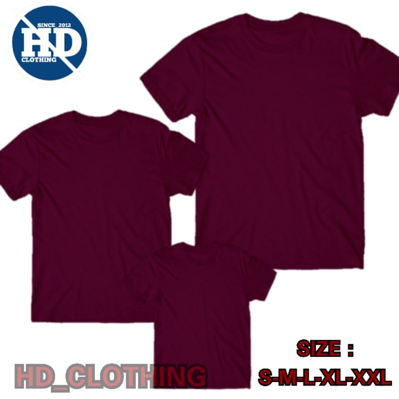 Kaos polos couple keluarga anak dan dewasa, cotton combed 30s - merah maroon