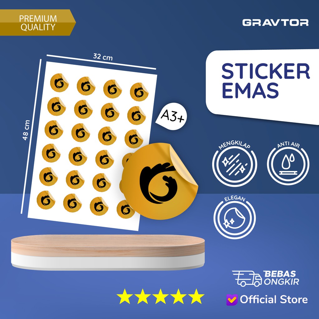 

Cetak Stiker Label Emas Metalize A3+ dan Kiss Cut | Print Sticker Gold Custom Logo Murah