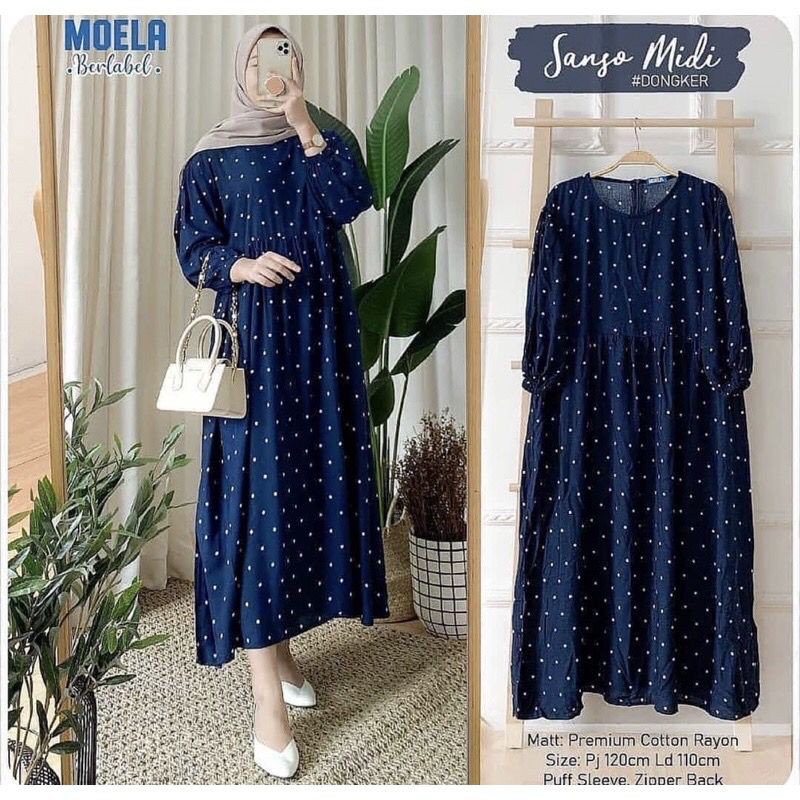 Luciu Midi Dress Mola Katun Rayon Premium Tangan Balon Jumbo LD 110 [COD]