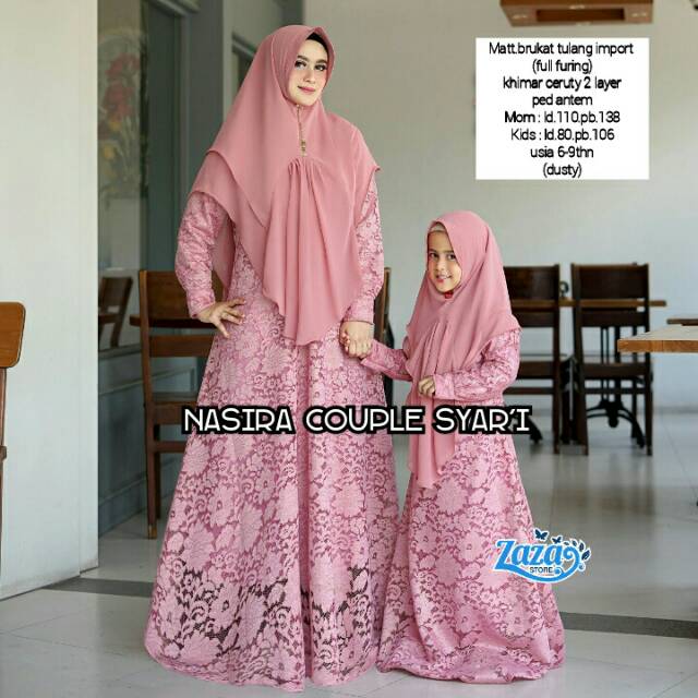 Gamis couple ibu & anak Nasira Couple Syari, matt Brukat tulang import (full furing)