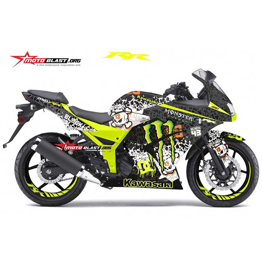 Decal Stiker Ninja 250R Karbu BLACK MONSTER DRIFT