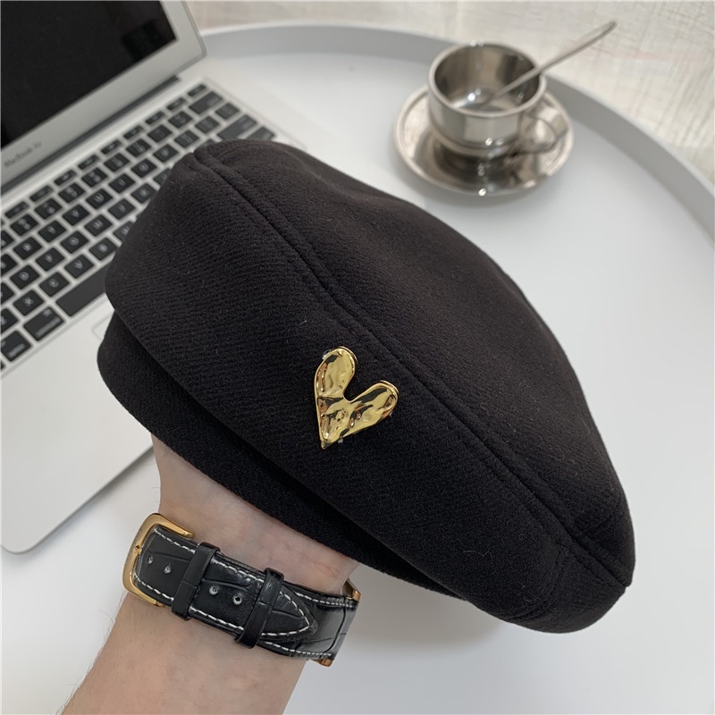 Topi Baret Bahan Wol Gaya retro Korea Untuk Musim Gugur Dan Dingin