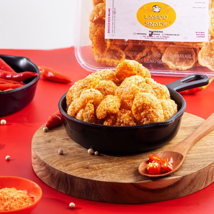 

Basreng Pedas Keju Toples Lasido 90gram |Baso Goreng Pedas Enak