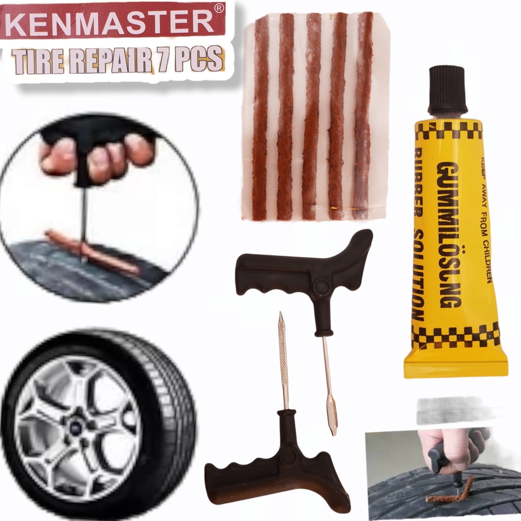 Kenmaster Alat Tambal Ban Tubles Motor Mobil / Tubeles Tire Repair Tool Kit/ Alat Tambal Ban Tubles 7Pcs / Kenmaster Tire Repair