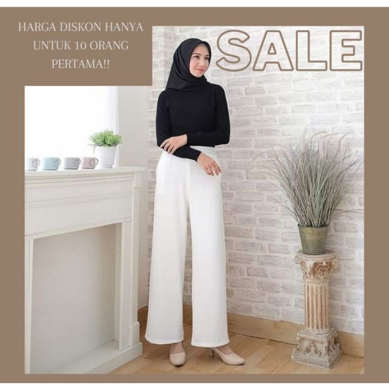 CELANA KULOT HIGHWAIST PANJANG BASIC SCUBA PUTIH PREMIUM TEBAL WANITA KEKINIAN