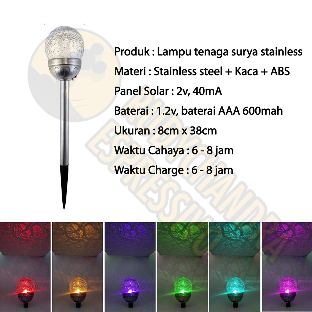 Lampu Solar Kaca Efek Retak Crackle Putih RGB Taman Outdoor Tahan Air