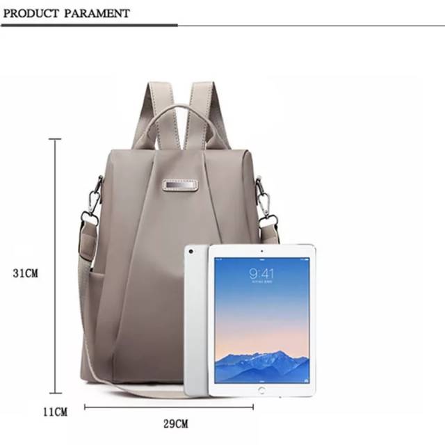 TAS RANSEL BACKPACK ATLAS TA077G3 ANTI AIR WANITA IMPORT KULIAH FASHION ABU GEMBLOK PUNGGUNG SEKOLAH