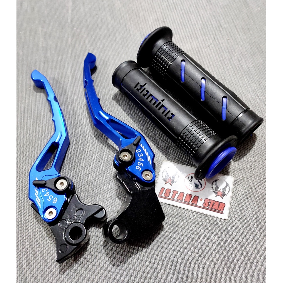 Handle Rem Vixion Full CNC Model Stelan+Grip DOMINO sisik/BIRU