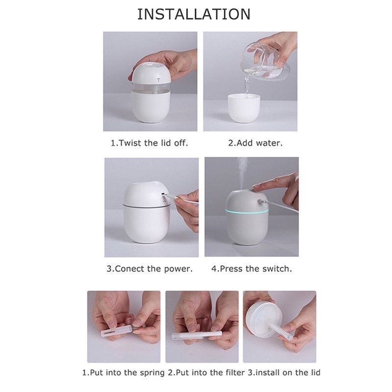 Pelembab Udara USB Humidifer Mobil Ruangan Kamar Car Home Portable LED Mini Aromatherapy Diffuser-3