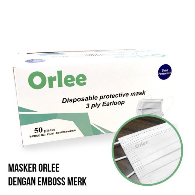 Murah Masker 3 ply 3Ply Earloop ORLEE / Surgical Disposable Mask / Kemenkes Putih Biru Pink Hitam