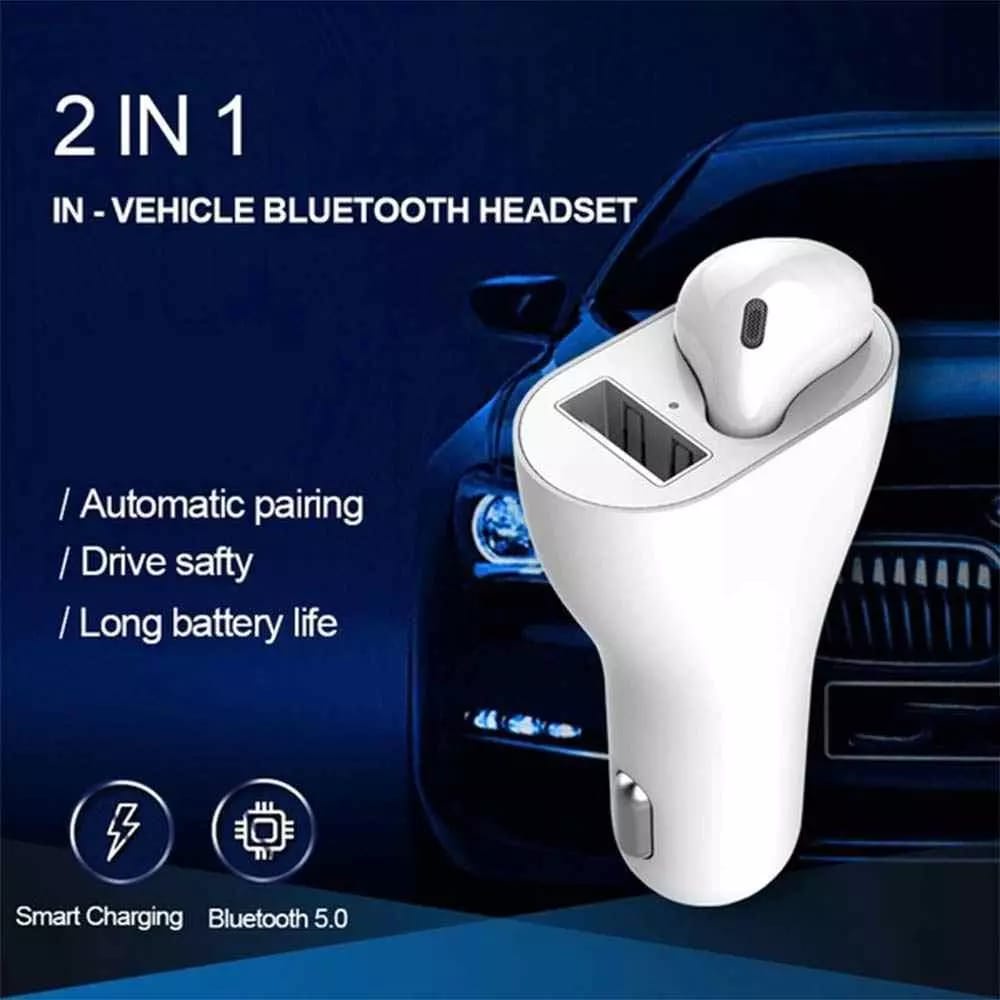 Car Charger &amp; Earphone Bluetooth Wireless 2in1 Vehicle