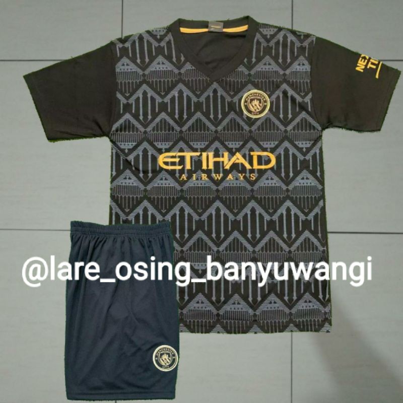 SETELAN DEWASA MAN CITY 2020 - 2021 AWAY HITAM JERSEY CELANA TERBARU LOKAL
