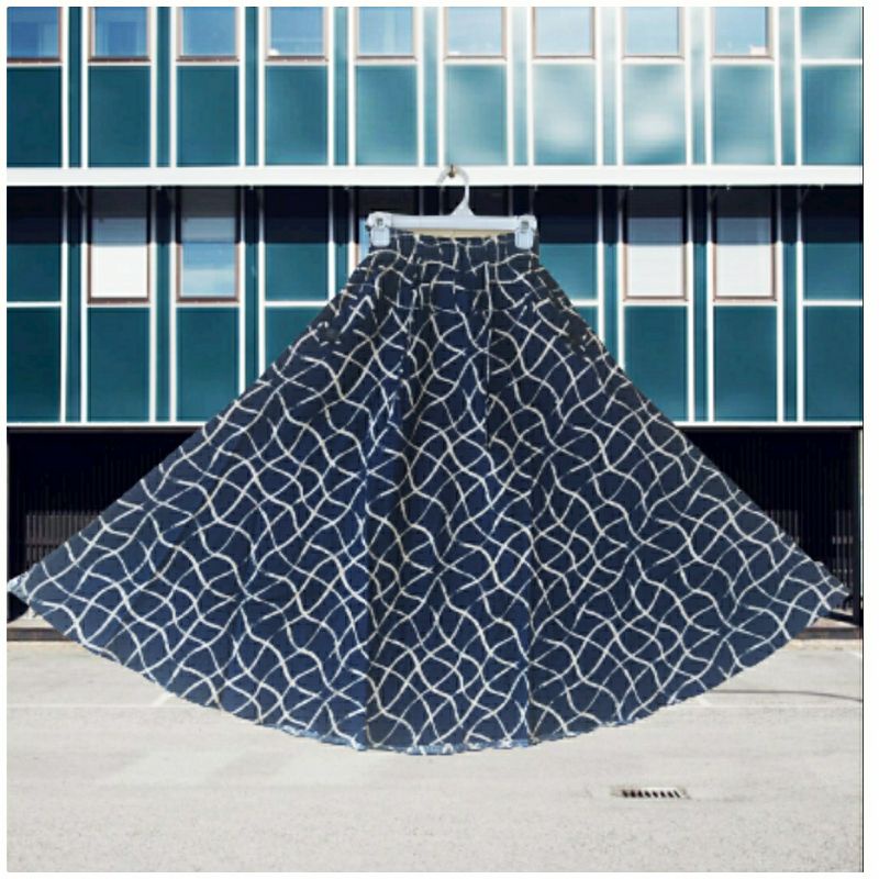 ROK PAYUNG KOTAK/MAXI SKIRT/ROK PAYUNG PANJANG/KLOK LEBAR-Navy KTN