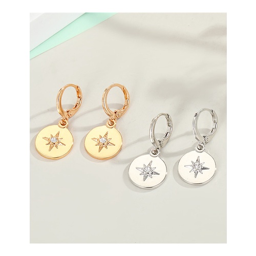 LRC Anting Tusuk Fashion Golden Diamond-studded Star Round Alloy Earrings K62469