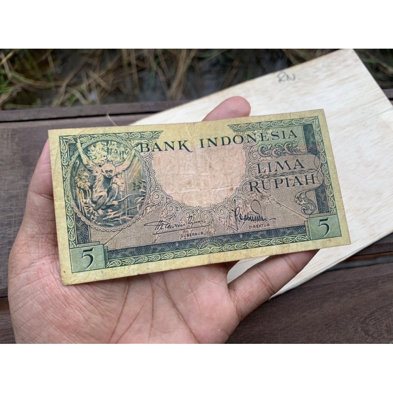 Uang Kuno 5 Rupiah Monyet 1957 VF Plus