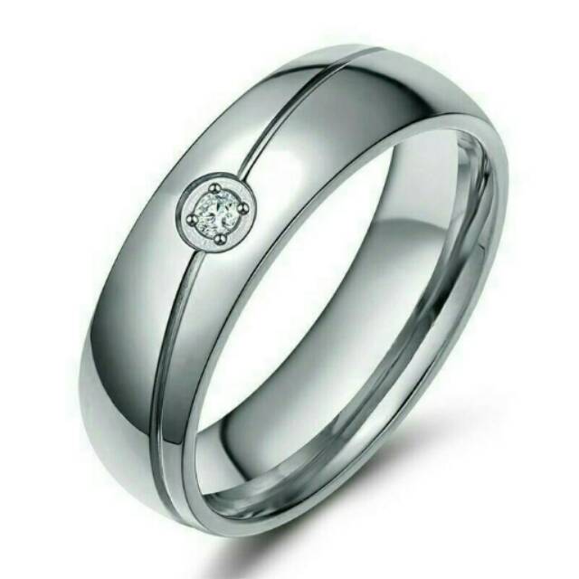 Cincin cowok pria silver titanium permata keren simpel