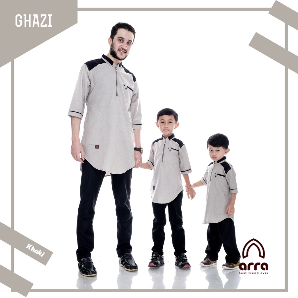 Baju Koko Couple Ayah Dan Anak Lengan Pendek GHAZI Original Bahan Oxford Denim Material Premium Halu