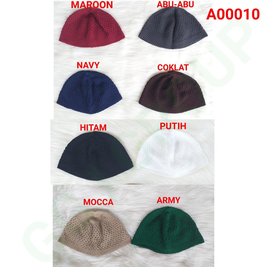 PECI RAJUT KOPIAH / KOPYAH PECI HAJI LOBE Knitting Caps HITAM PUTIH WARNA