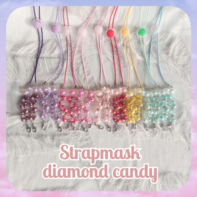 (2 Fungsi) Tali &amp; Konektor Masker diamond love, diamond candy kalung masker 2 fungsi