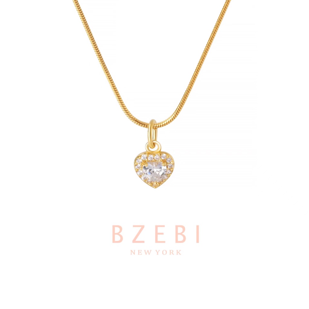 Bzebi Kalung Rantai Emas 18k Dengan Liontin Hati Aksen Berlian Imitasi 916 Hypoallergenic 146n