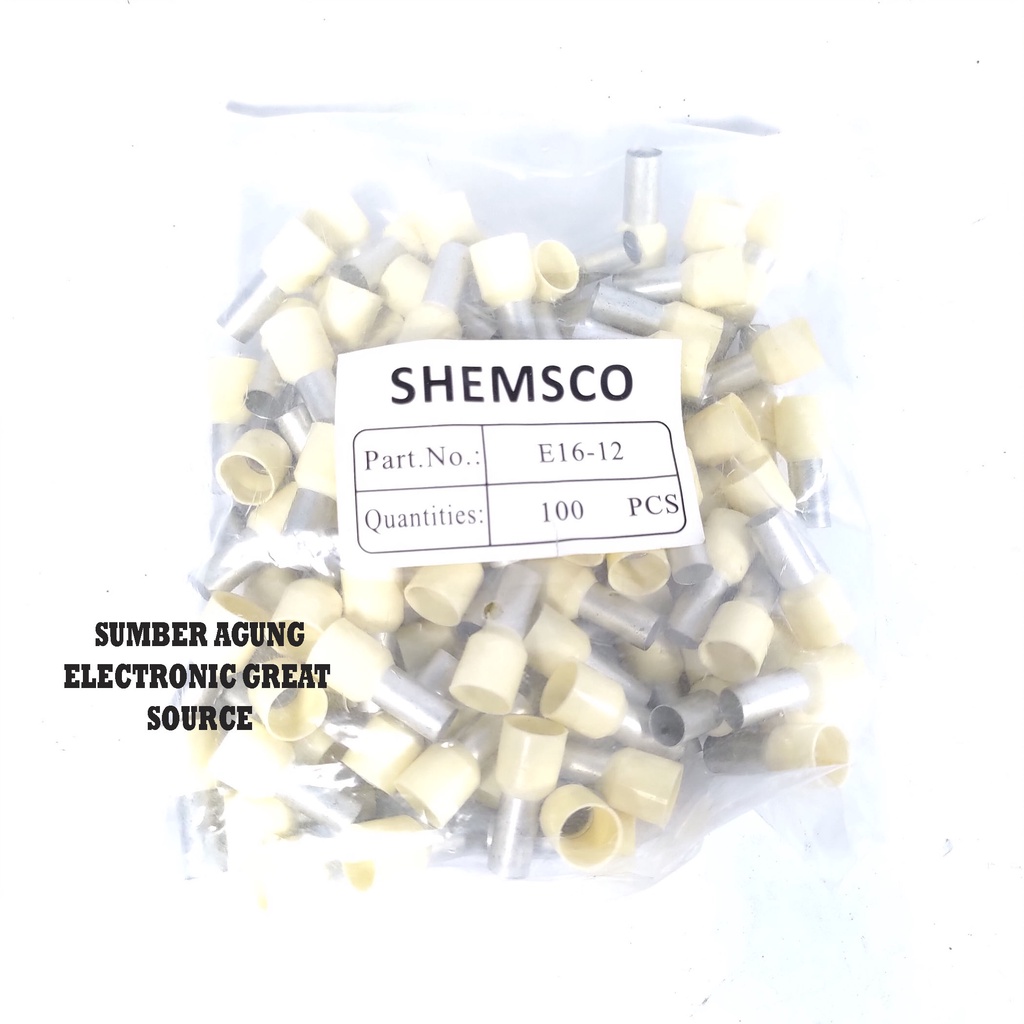 Shemsco Skun Kabel Feru Ferrules 16mm E16 E12 Skun Lurus Isi 100 Seplastik