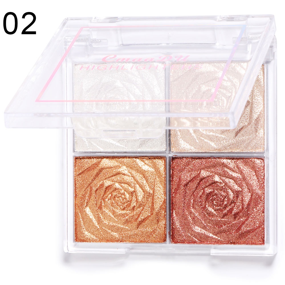 CMAADU FOUR HIGHLIGHTER Glitter 4 Warna Colors Palette Bentuk Rose Waterproof