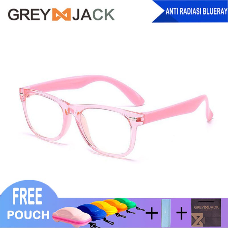 Grey Jack Kacamata Anak Antiradiasi Blueray Kotak Transparan Fashion Anak Perempuan dan Laki-laki New 802-T-PINK-T