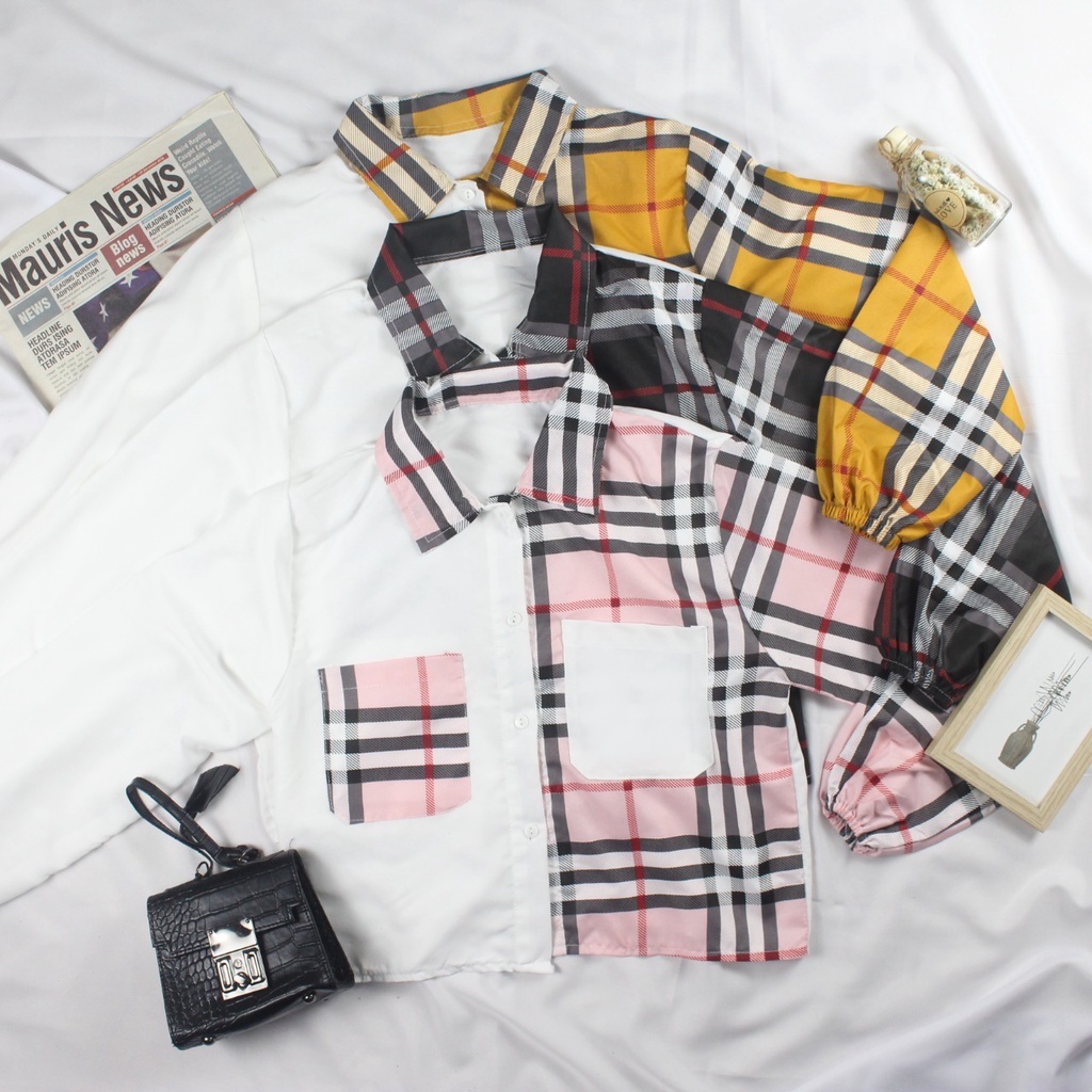 RX Fashion - Mika Crop Top Blouse // Shirt Top Tartan Two Tone // Kemeja Olive ( SPECIAL SALE - GRATIS ONGKIR )  - GA-3