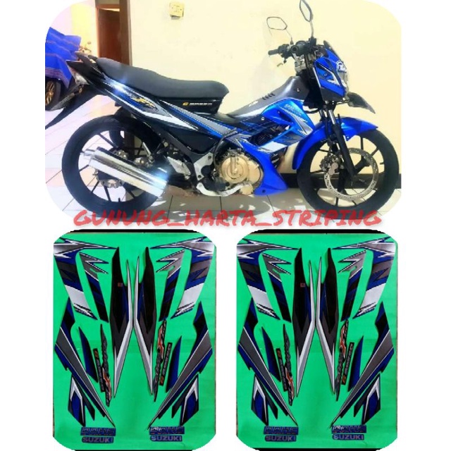 Striping Stiker Lis Body Motor Full Set Suzuki Satria Fu 150 (2009) Standar original Warna Biru Kual