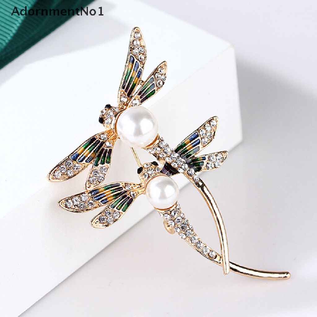 (AdornmentNo1) Bros / pin Desain Capung enamel Hias Kristal + Mutiara Untuk Wanita