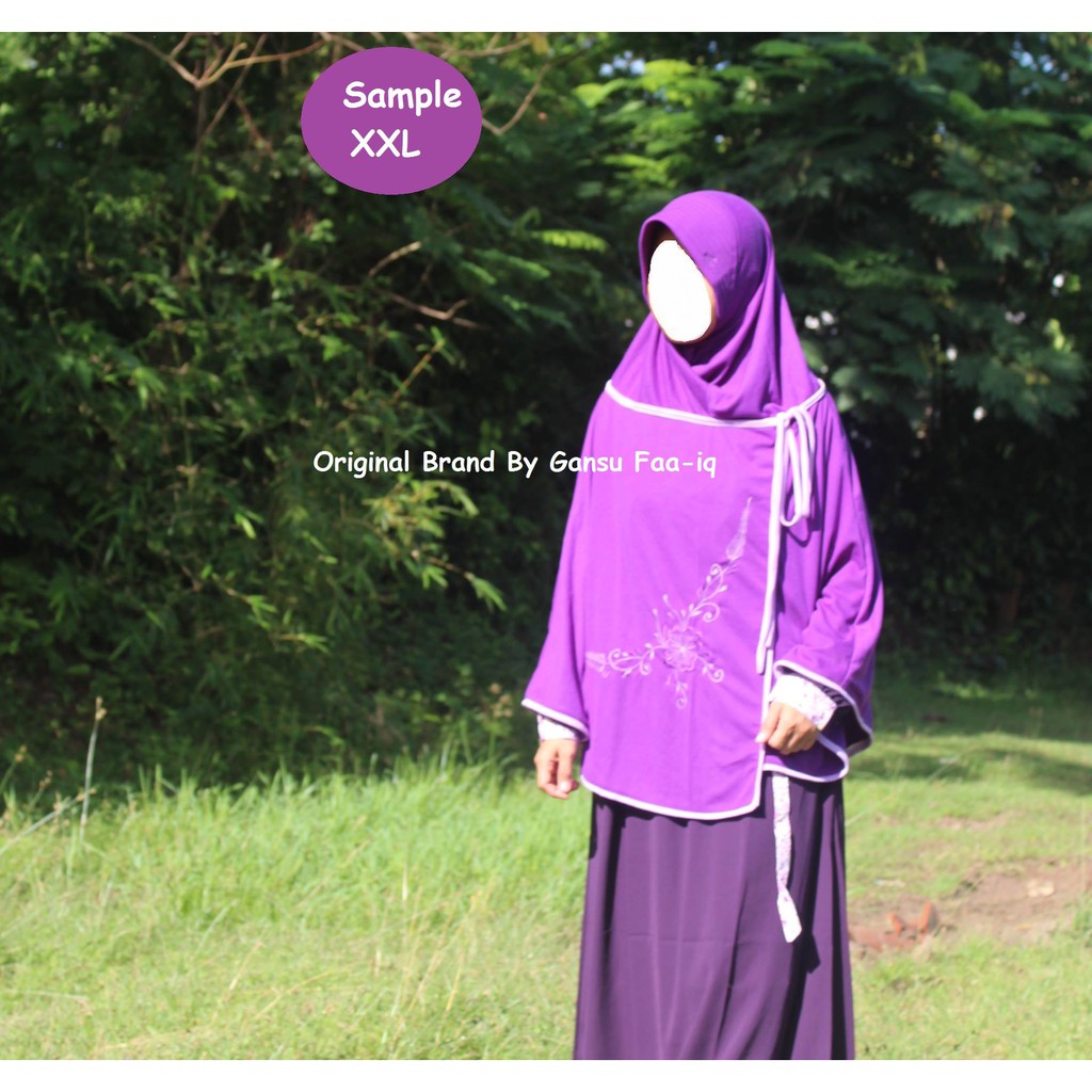 Kerudung Antem Ungu Tua list Ungu Muda Bordir Depan by Gansu Faa-iq