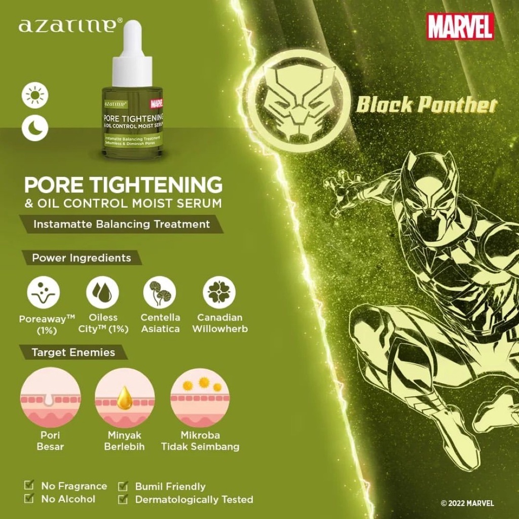 AZARINE Superhero Serum Acne &amp; Pores Series Indonesia / Acne Spot Pore Tightening &amp; Oil Control Moist AHA BHA PHA Peeling 20ml / Jerawat Wajah / Skincare Face Care Facial Wash Toner Essence Mist Day Night Eye Cream Sunscreen Mask Moisturizer / Paket