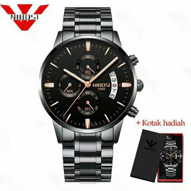 NIBOSI 2309 Jam Tangan Stainless Steel Leather Analog Digital Quartz Pria