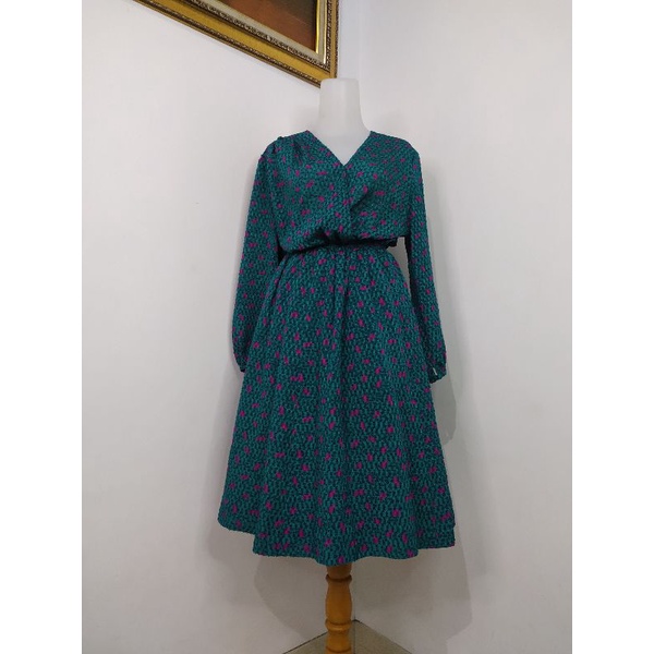 (BISA COD) Dress Vintage, Dress Bunga, Dress Tartan, Longdress, Dressmidi-Corak