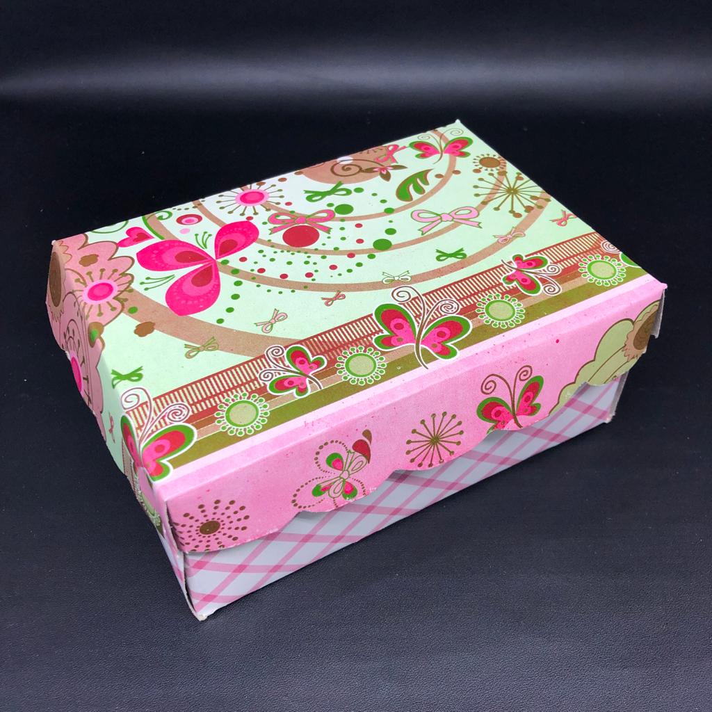 Dus Kue 16 x 12 x 7cm Pink Motif Daun R5K/ Dus Roti Merah Muda Lucu / Dos Snack Ultah / Dos Hajatan / Snack Box