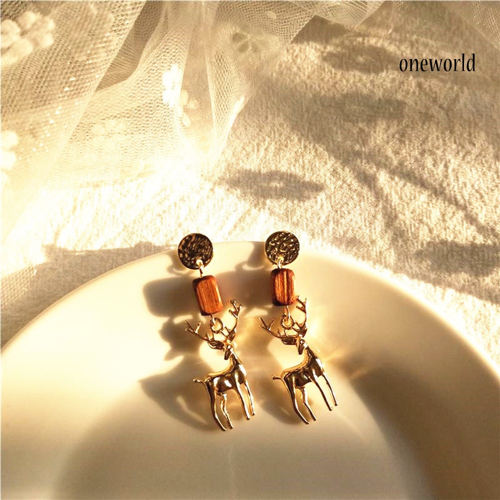 OW# Cute Women Elk Dangle Drop Ear Stud Clip On Earrings Christmas Jewelry Gift