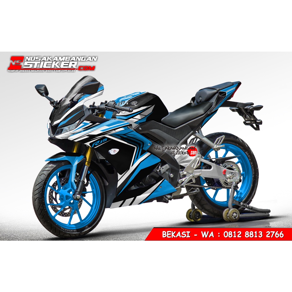 Stiker R15 V3 - HITAM GRAFIS BIRU MUDA