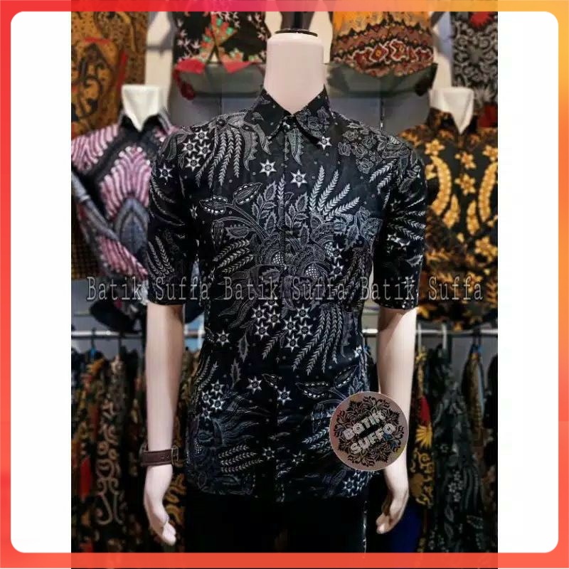 NEW ARRIVAL DISTRO KEMEJA BAJU BATIK PRIA LENGAN PENDEK PRIA COWO COWOK BORDIR SOGAN HRB026 MODERN