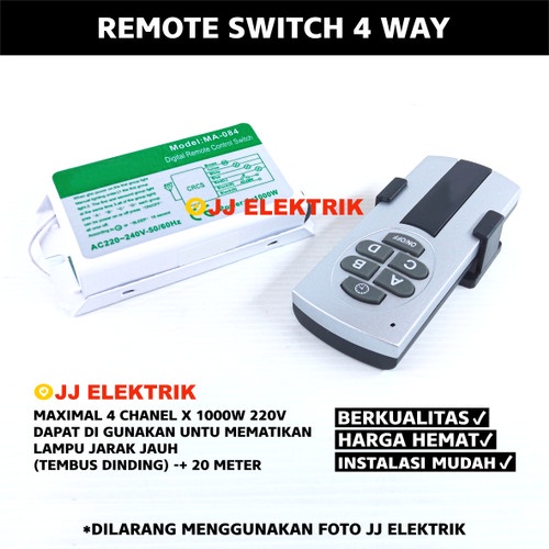 PERTUKANGAN PERLENGKAPAN LISTRIK REMOTE SWITCH 4 WAY 1000W / SAKLAR REMOTE CONTROL 4 CHANNEL 1000 WA